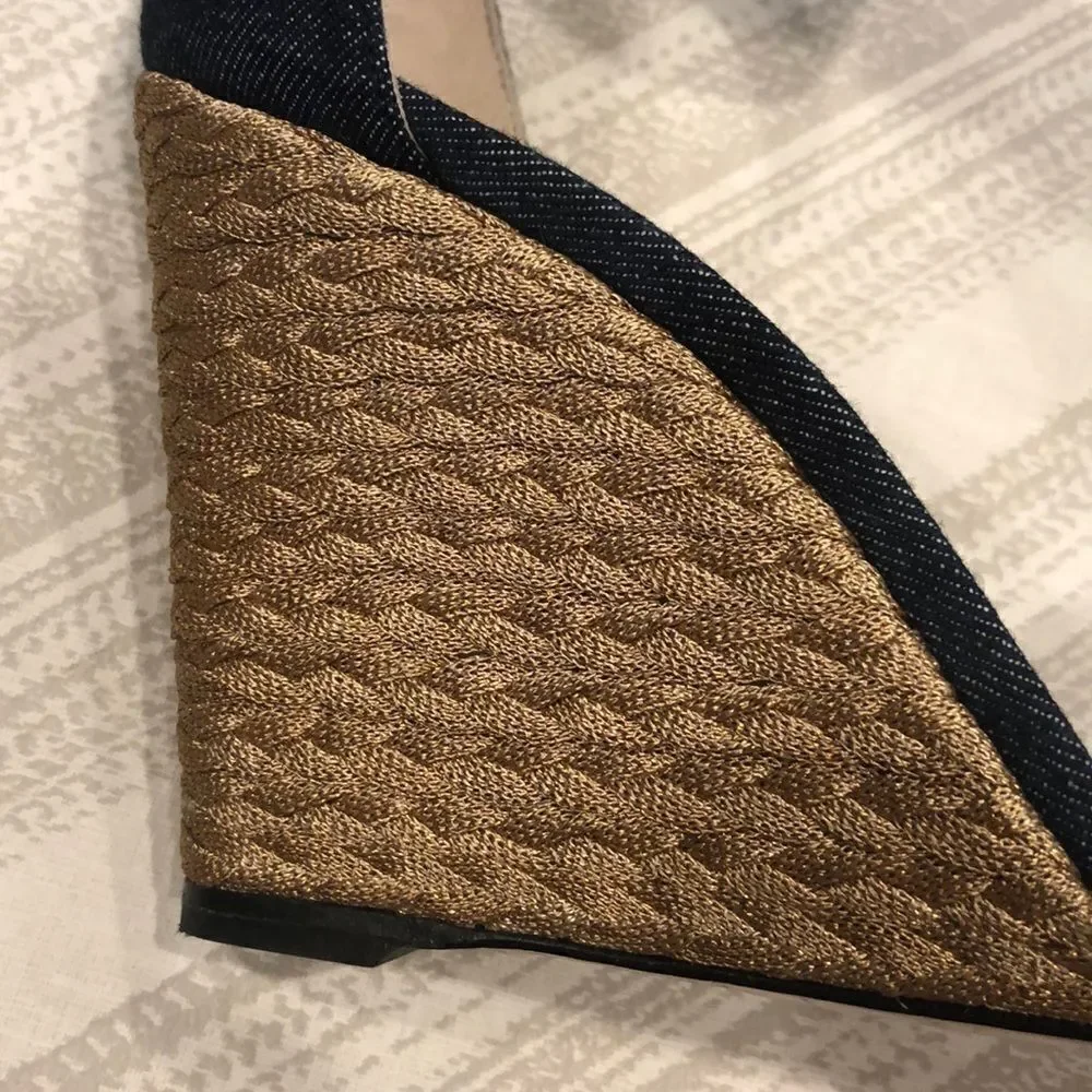 Stuart Weitzman Denim Rope Wedge Slingback Sandals Size 8 - Picture 4 of 8